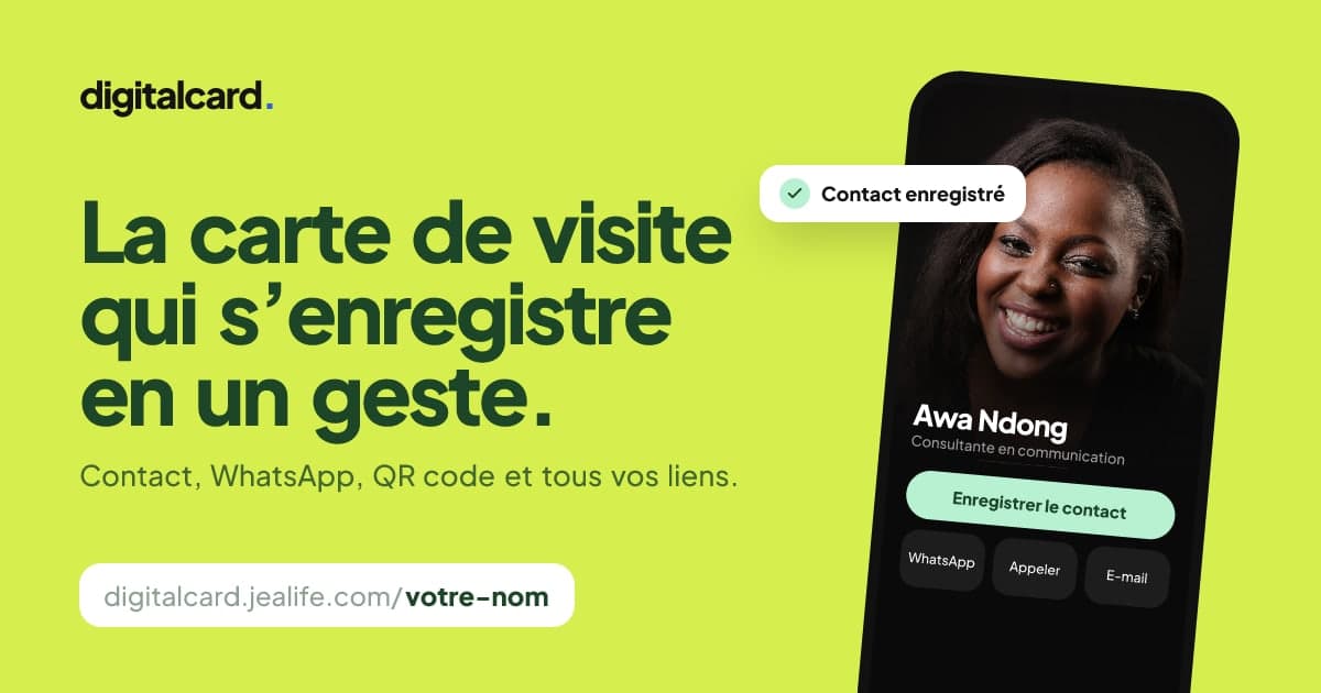 Aperçu de DigitalCard : une carte de visite digitale affichée sur un téléphone